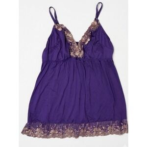 Cacique Purple Gold Lace Trim Babydoll Chemise Slip Sleepwear Plus Size 18/20